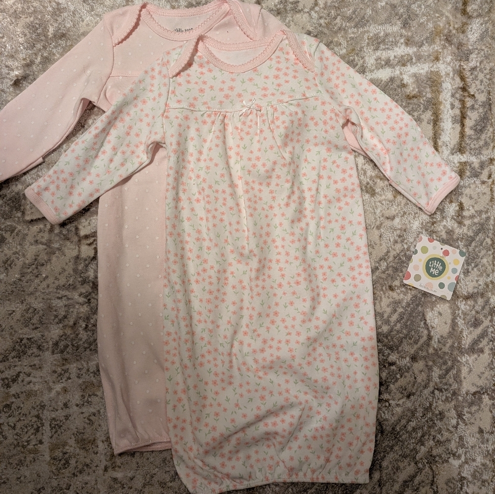 Little Me Pink Floral & Dot Baby Gown Set - 2-Pack
